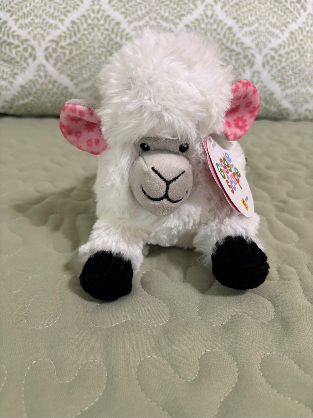 NWT Giggle Scape Plush White Sheep Decorative Accent with Pink Ears